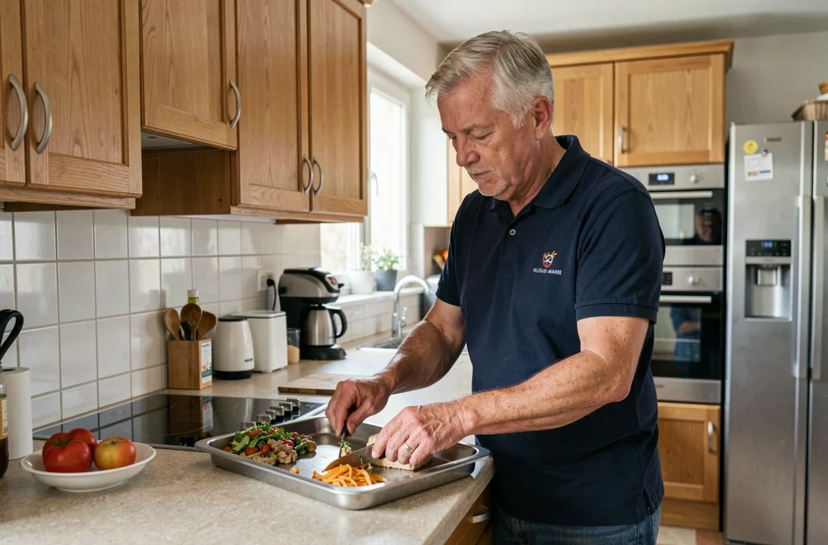 Auxiliaire de vie AD Seniors Centrale 94 préparant un repas à domicile pour une personne âgée