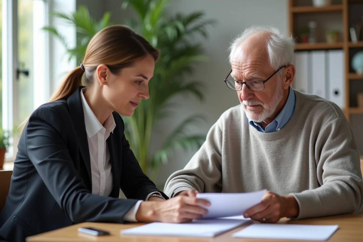 Administratrice de maison de retraite discutant avec un résident âgé