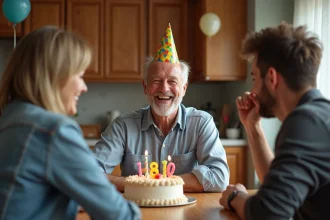 Homme de 60 ans souriant lors d'une fête d'anniversaire