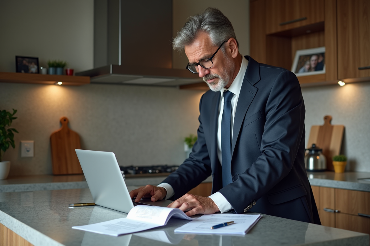 Homme en costume calcule des frais d