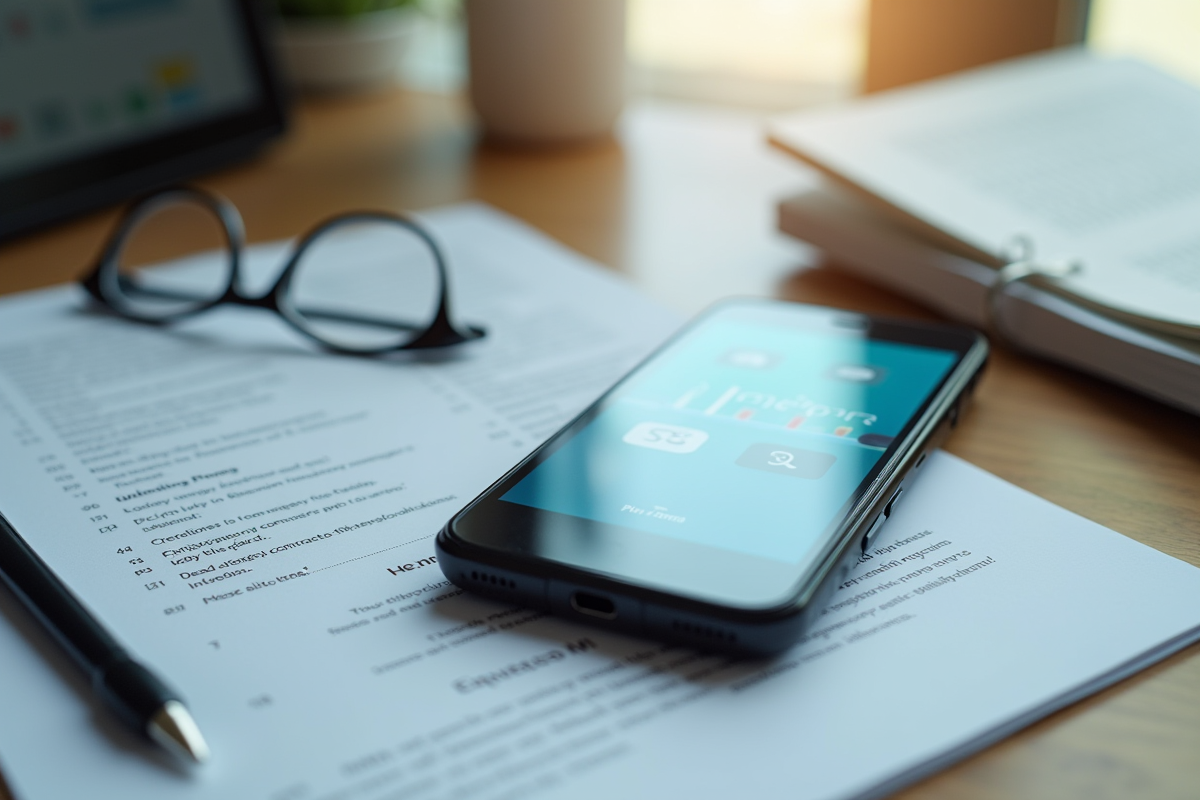Doro téléphone avec icônes grandes sur un bureau organisé