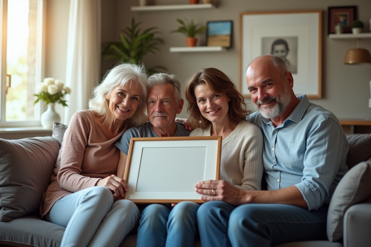 Famille multigeneration autour de documents financiers