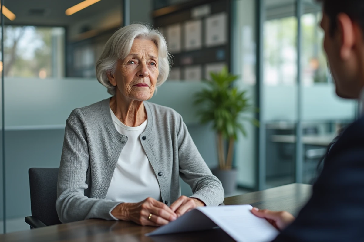 Femme retraitée consultant un conseiller financier au sujet de l'augmentation de sa pension Agirc-Arrco en 2026