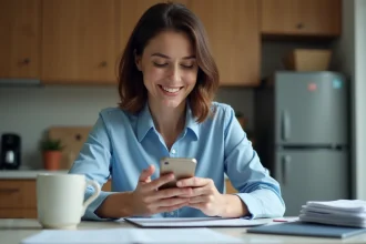 Femme en train de scanner des documents à la maison