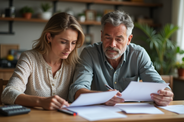 Deux freres et soeurs discutent de papiers à la maison