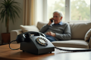 Téléphone fixe sur une table dans un salon moderne