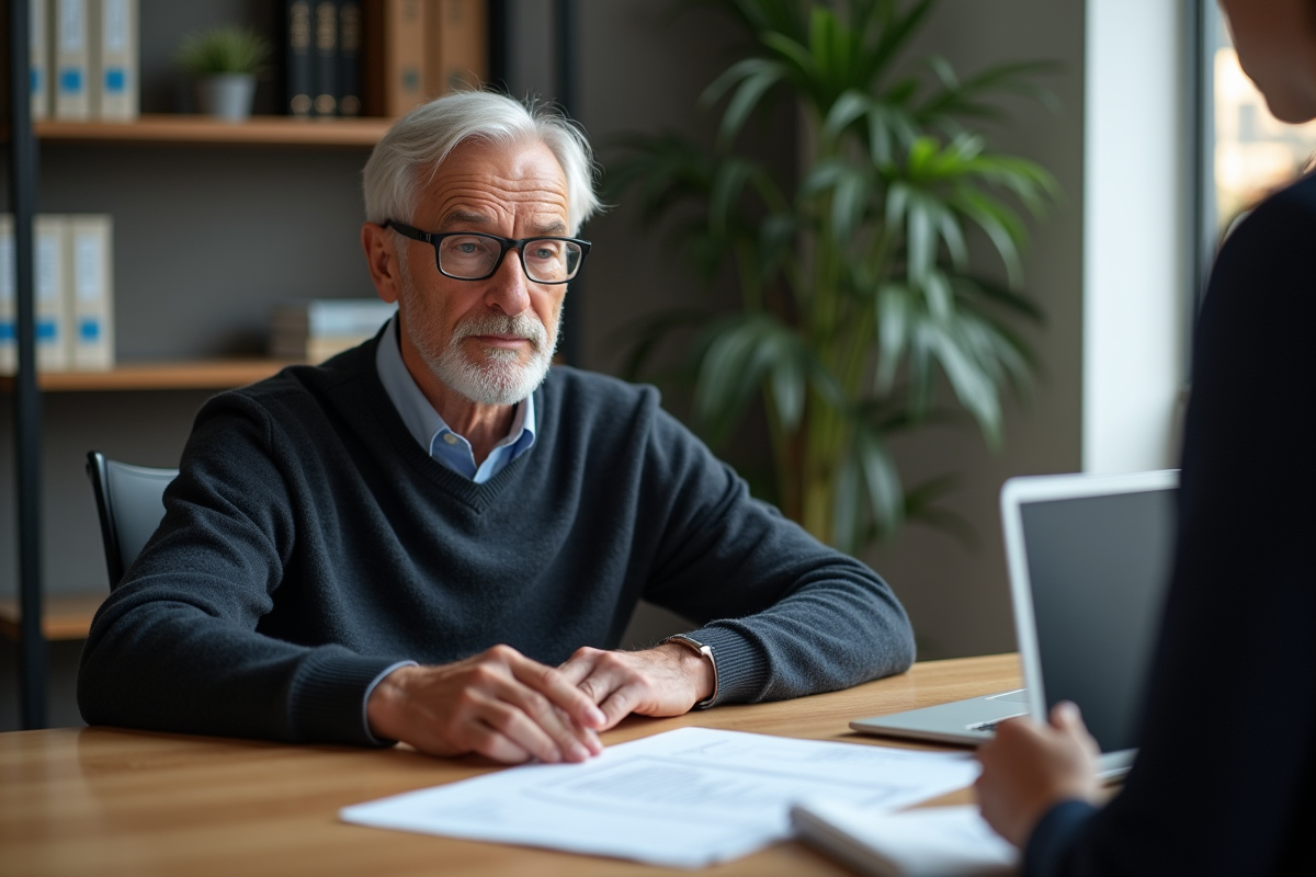 Homme senior discutant avec un conseiller bancaire