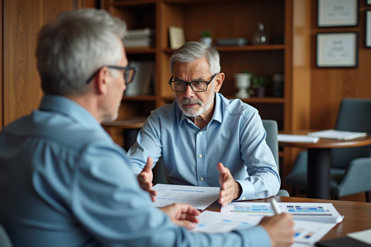 Homme âgé examine attentivement des documents de retraite