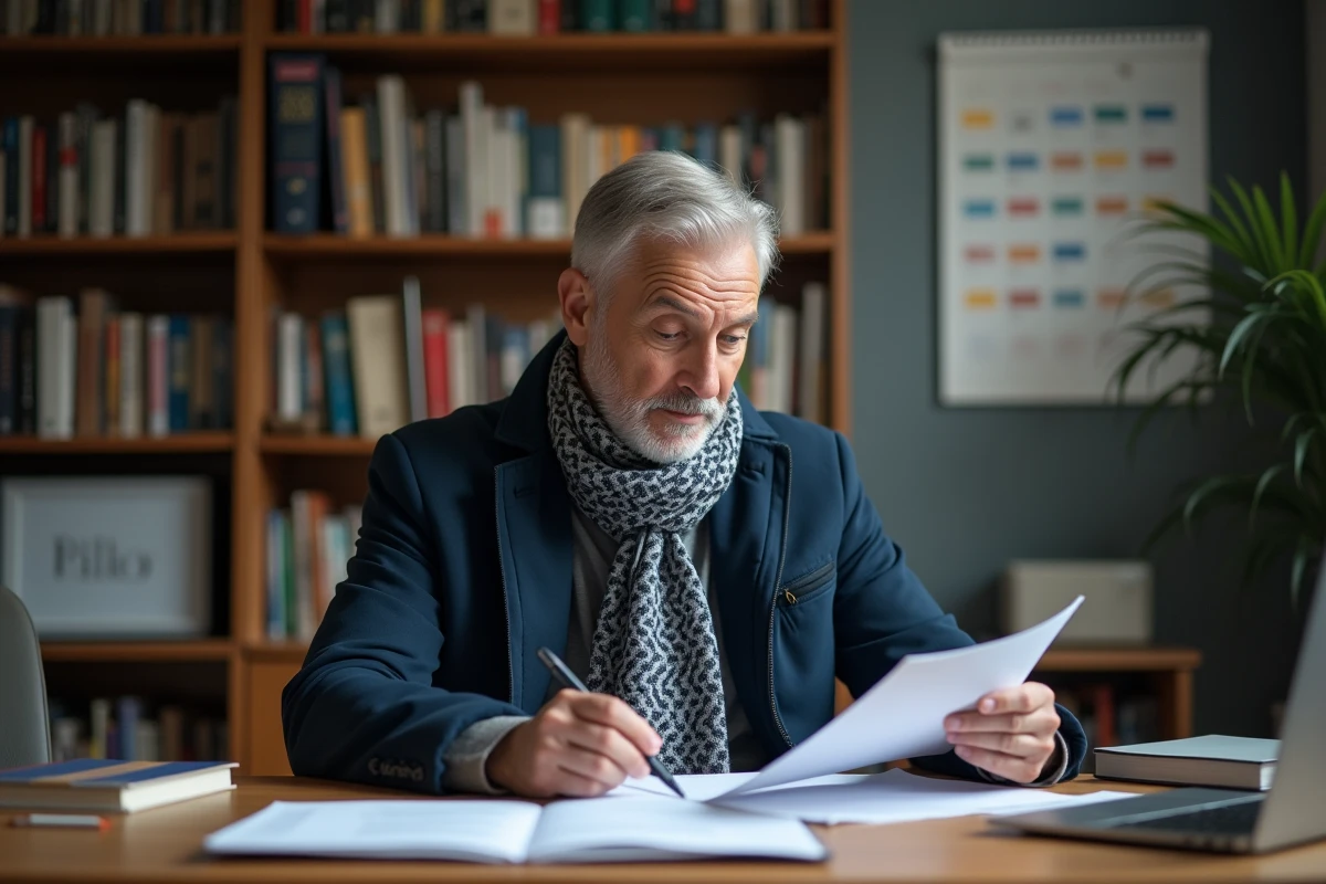 Homme d'âge moyen examinant des documents de retraite