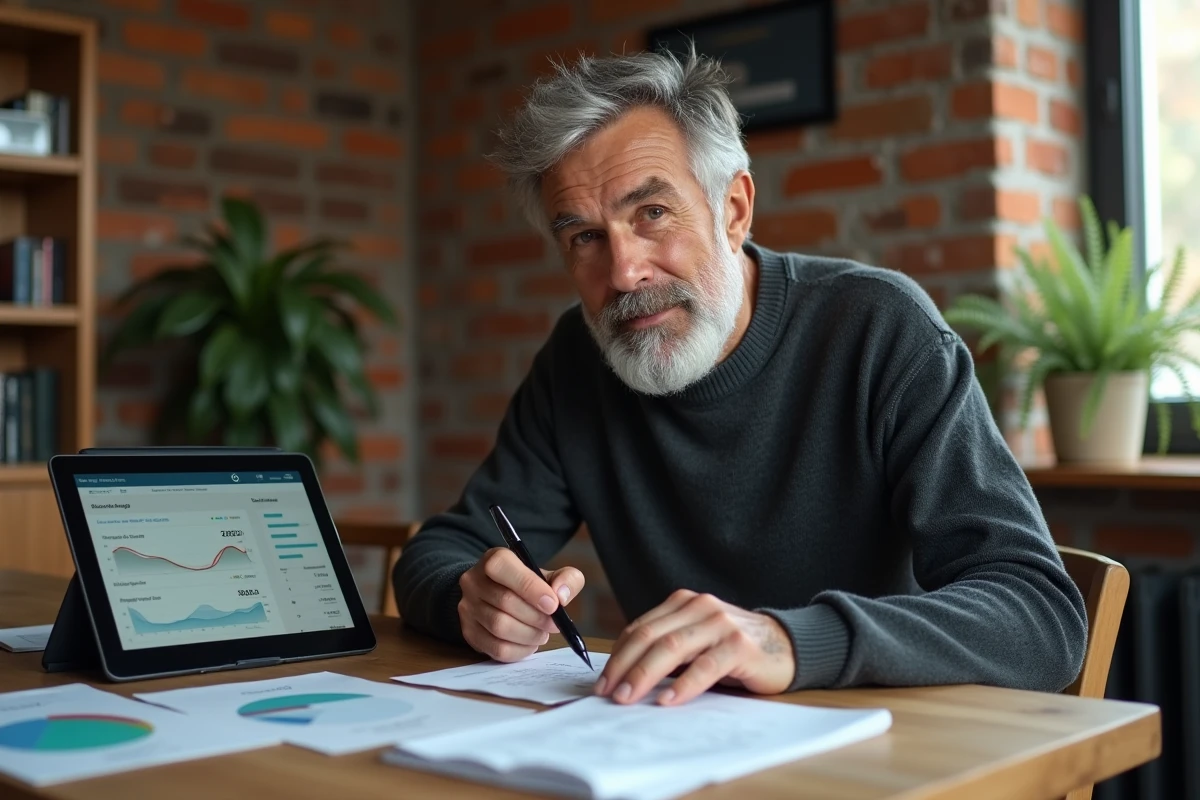 Travailleur indépendant analysant ses droits à la retraite complémentaire Agirc-Arrco depuis son domicile