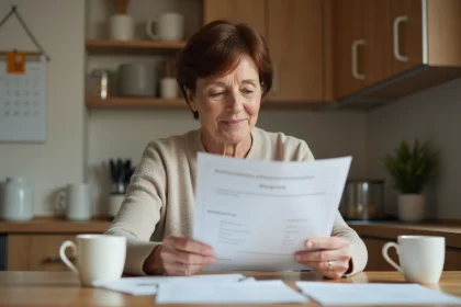 Infirmiere retraitée examine ses documents de pension