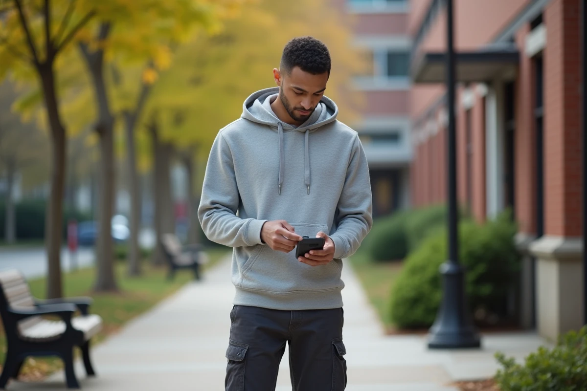 Jeune homme examinant un alarmes personnel à l