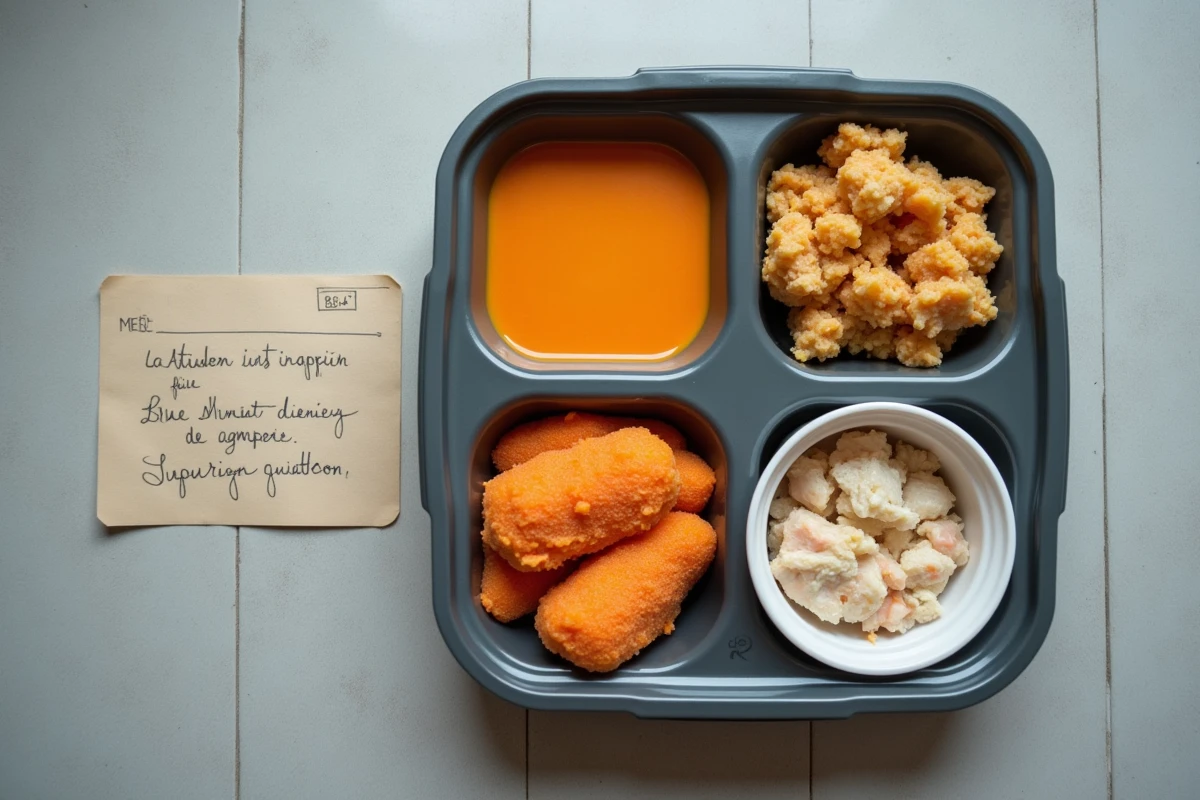 Plateau repas portage à domicile avec compartiments pour régime diabétique et alimentation mixée