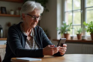 Femme senior utilisant son smartphone pour la carte SNCF