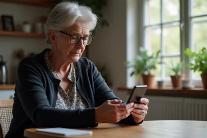 Femme senior utilisant son smartphone pour la carte SNCF